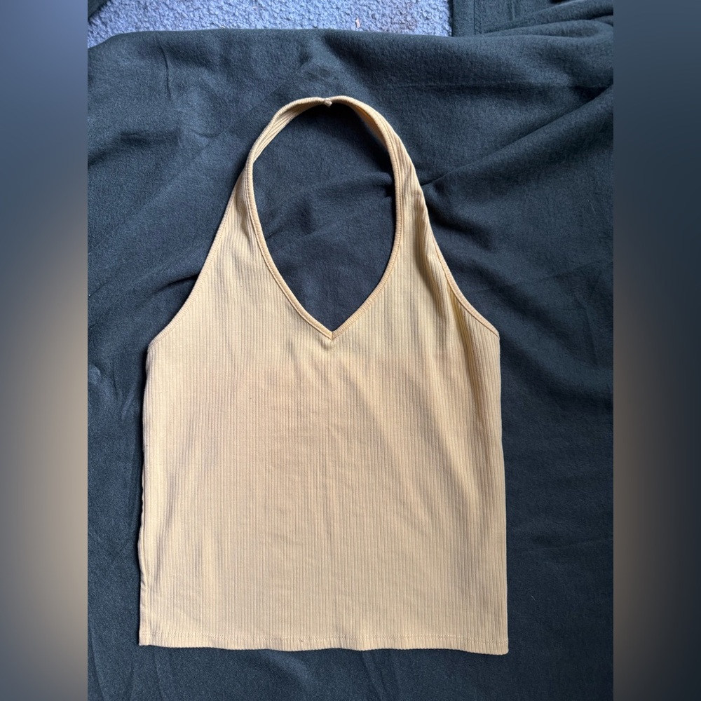 Yellow Ribbed Halter Tank Top